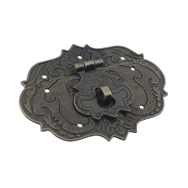 Mcredy Antique Decorative Hasp Clasp Latch Lock Mcredy Wooden Box Latch Large Box Latch with Flower Pattern Zinc Alloy Bronze with Screw 92x73mm/3.6"x2.9" Set of 1 - Image 5